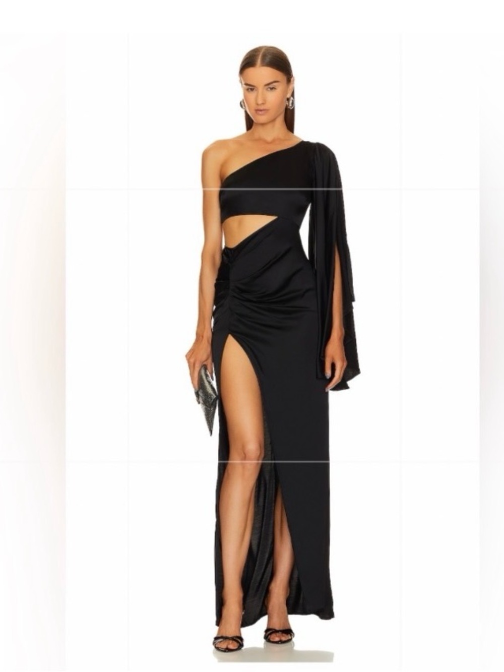 Michael Costello X Revolve Kamaria Gown Black One-Shoulder Cutout Maxi Dress